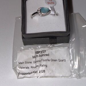 Rhodium Plated Ring with Fluorite Quartz